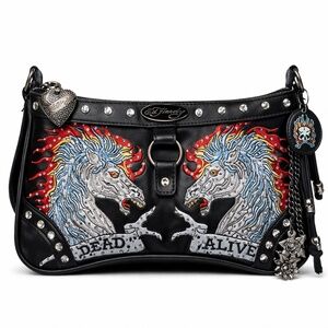 Ed Hardy Dead Alive Horse Shoulder Bag Y2K Tattoo Studded Charm Purse Rhinestone